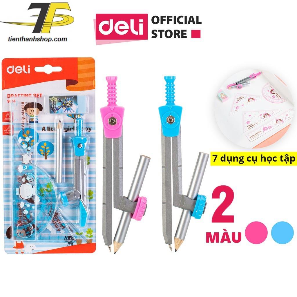 Bộ compa thước kẻ 7 món/bộ, màu hồng / xanh dương - Deli 9614 (E9614 ...