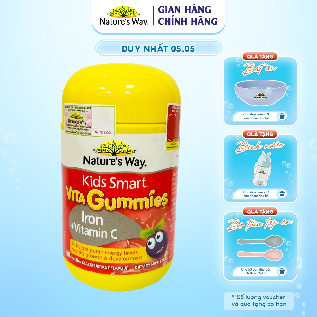 Viên Nhai Bổ Sung Sắt Hữu Cơ Và Vitamin C Cho Bé Nature’s Way Kids