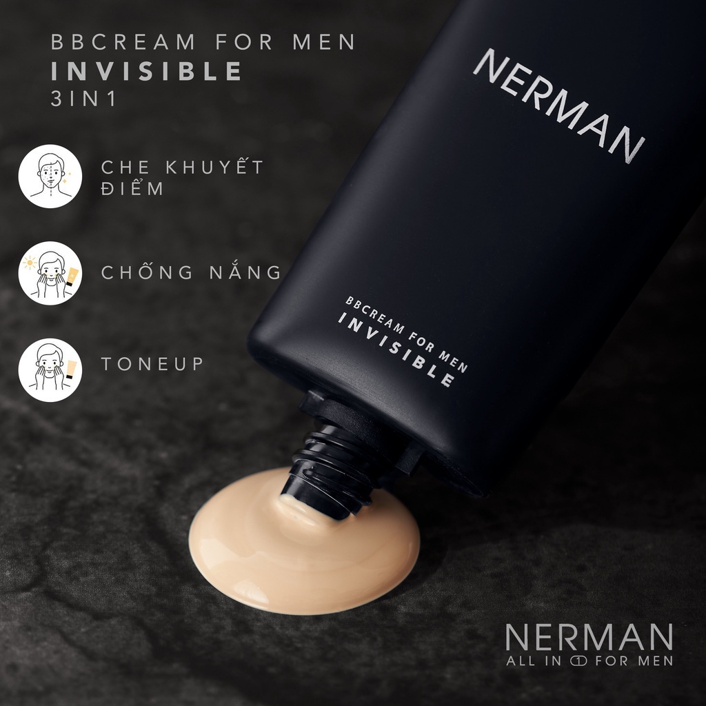 Ảnh Kem Che Khuyết Điểm Cho Nam Nerman BB Cream Invisible 3-In-1 Chống Nắng Spf 45+, Che Khuyết Điểm, Dưỡng Ẩm Nerman 50g 3