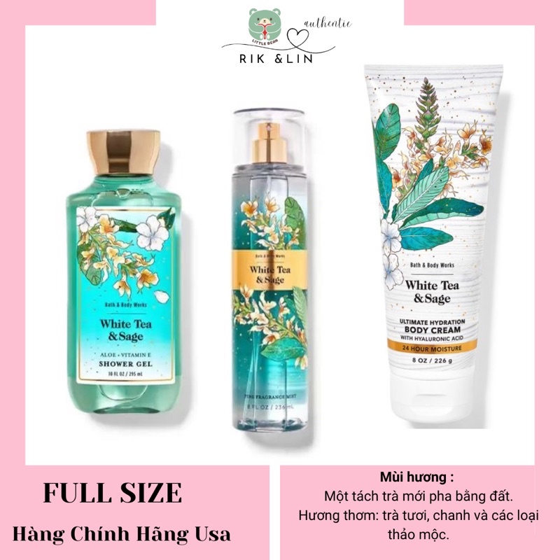 Auth Fullsize WHITE TEA & SAGE WHITE TEA & GINGER MISTY MORNING Xịt Thơm Body Mist USA