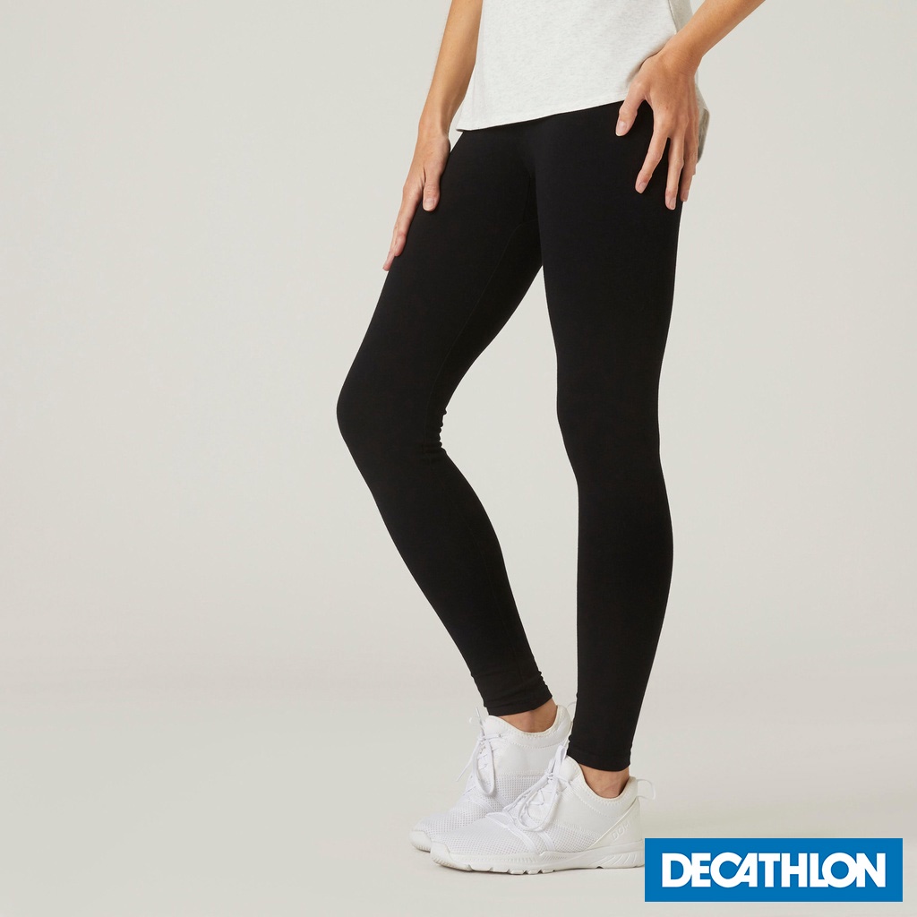 Quần legging tập fitness cotton 100 cho nữ Đen DECATHLON DOMYOS mã 8511784