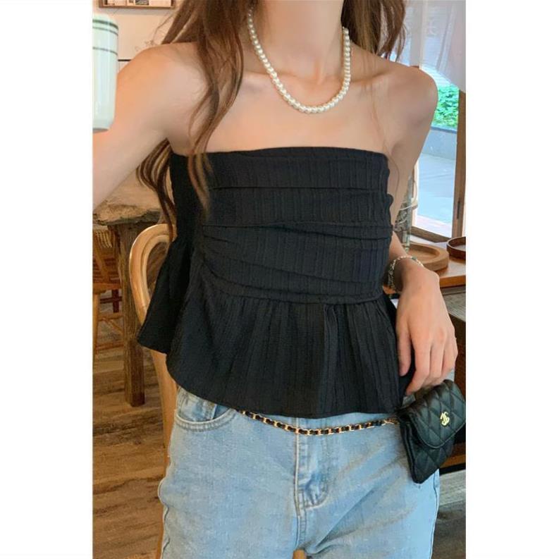 [Mã TOPMAY giảm đến 25k đơn 150k] Áo croptop trễ vai nữ thiết kế xếp li dáng xòe dễ thương - AO0159