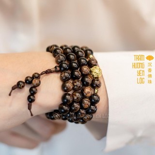 Vòng Tay Trầm Hương 108 Hạt Sánh Chìm Mix Kim Tiền - TRẦM HƯƠNG YÊN LỘC
