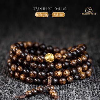 Vòng Tay Trầm Hương 108 Hạt Sánh Chìm Mix Kim Tiền - TRẦM HƯƠNG YÊN LỘC