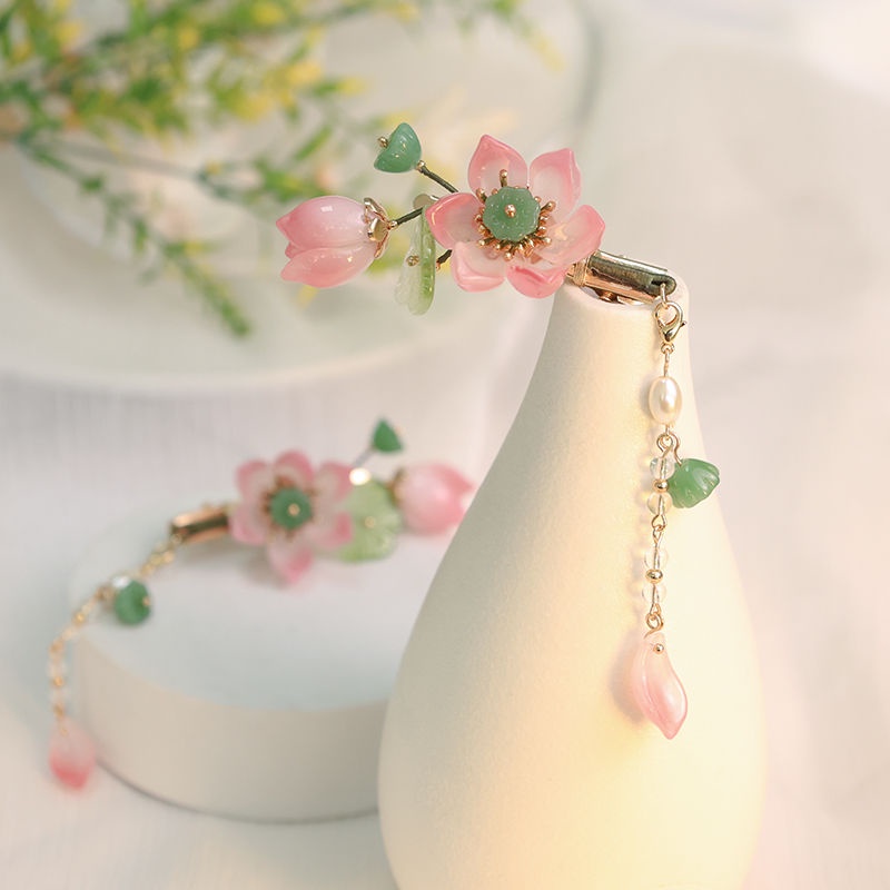 Kẹp Tóc Mặt Kính Hình Hoa Sen Phong Cách Cổ Điển