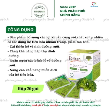 Chất xơ hòa tan thiên nhiên Fonkan bổ sung chất xơ tự nhiên, hỗ trợ nhuận tràng giảm táo bón tăng cường tiêu hóa Hộp 20g