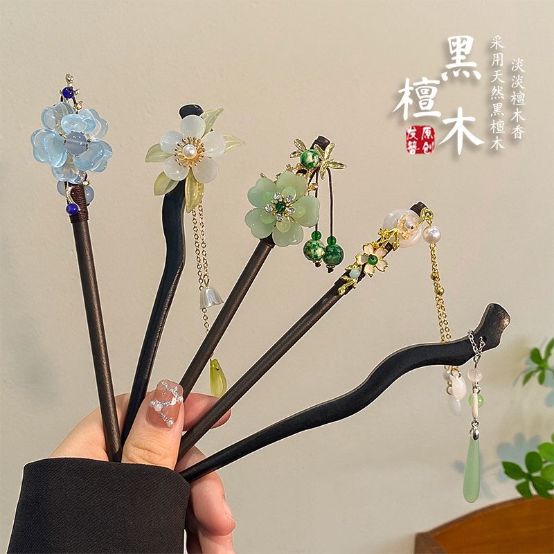 Trung Quốc Retro Hoa Gỗ Kẹp Tóc Gỗ Đàn Hương Tua Rua Ngọc Trai Phụ Kiện Tóc 2025 Phụ Kiện Thời Trang Mới