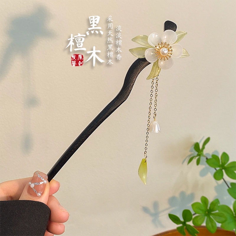 Trung Quốc Retro Hoa Gỗ Kẹp Tóc Gỗ Đàn Hương Tua Rua Ngọc Trai Phụ Kiện Tóc 2025 Phụ Kiện Thời Trang Mới