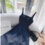 Đầm midi jean 2 dây cổ vuông chỉ viền