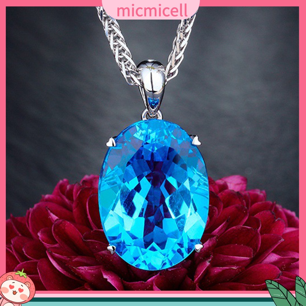 MICMICELL| Vòng cổ Mặt Đính Đá Pha Lê Màu Xanh Dương Phong Cách Thanh Lịch Cho Nữ