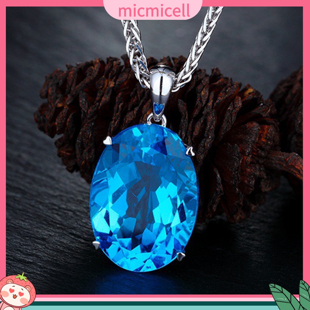 MICMICELL| Vòng cổ Mặt Đính Đá Pha Lê Màu Xanh Dương Phong Cách Thanh Lịch Cho Nữ