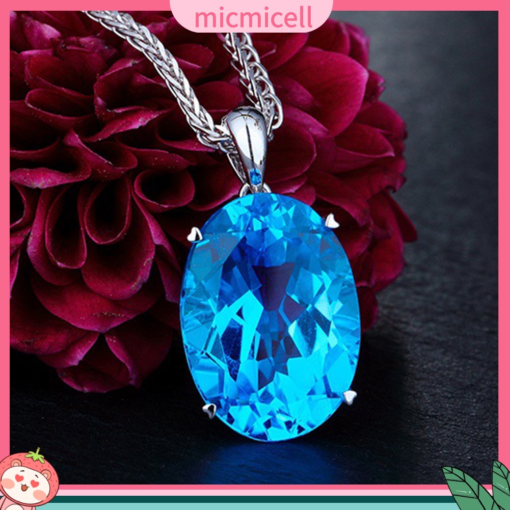 MICMICELL| Vòng cổ Mặt Đính Đá Pha Lê Màu Xanh Dương Phong Cách Thanh Lịch Cho Nữ