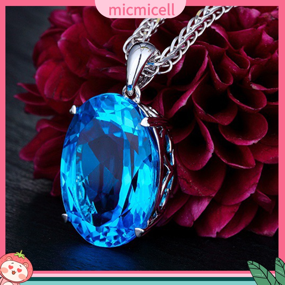 MICMICELL| Vòng cổ Mặt Đính Đá Pha Lê Màu Xanh Dương Phong Cách Thanh Lịch Cho Nữ