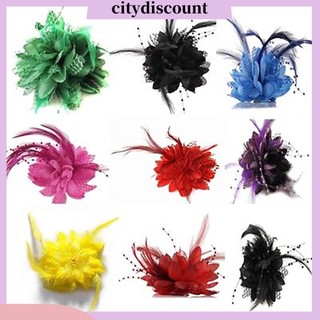 {Citydiscount} Kẹp tóc bông hoa phối lông vũ màu trơn thời trang cho cô dâu