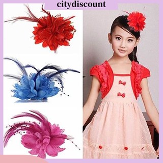 {Citydiscount} Kẹp tóc bông hoa phối lông vũ màu trơn thời trang cho cô dâu