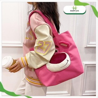 Túi Xách Tay Bằng Vải Canvas Cỡ Lớn In Hình Gấu Dâu Tây Dễ Thương Thời Trang Cho Học Sinh YB2 BY2