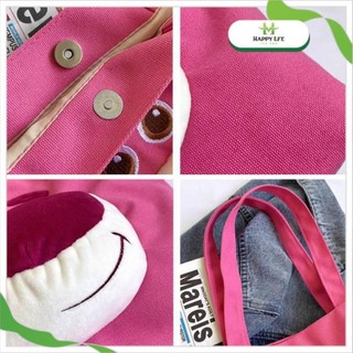 Túi Xách Tay Bằng Vải Canvas Cỡ Lớn In Hình Gấu Dâu Tây Dễ Thương Thời Trang Cho Học Sinh YB2 BY2