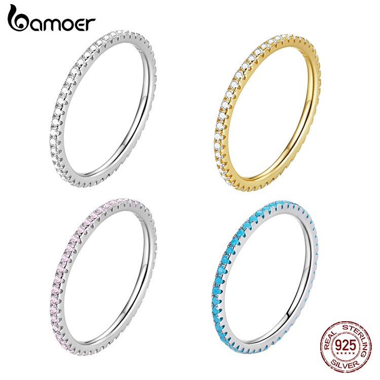 Nhẫn bạc Bamoer 925 lấp lánh Thiết kế đơn giản Trang sức thời trang nữ