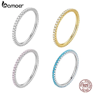 Nhẫn bạc Bamoer 925 lấp lánh Thiết kế đơn giản Trang sức thời trang nữ