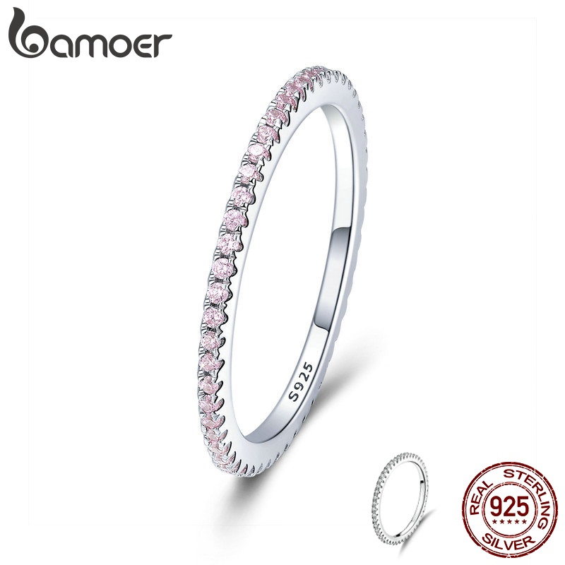 Nhẫn bạc Bamoer 925 lấp lánh Thiết kế đơn giản Trang sức thời trang nữ