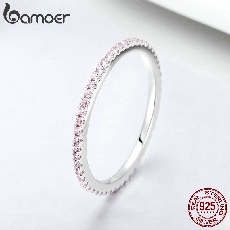 Nhẫn bạc Bamoer 925 lấp lánh Thiết kế đơn giản Trang sức thời trang nữ