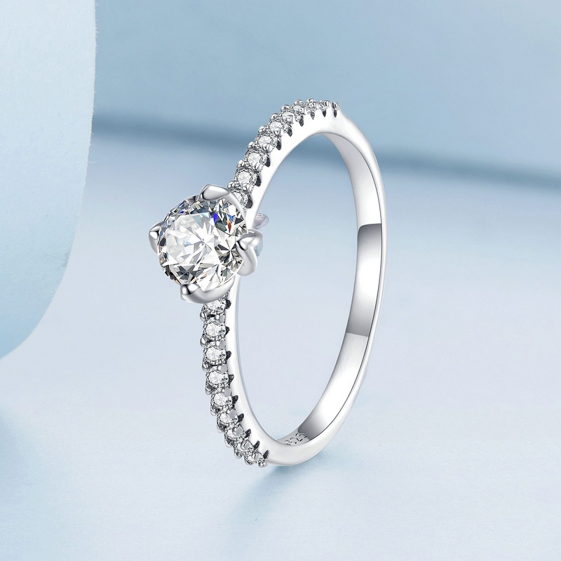 Nhẫn bạc 925 BAMOER đính đá zircon đơn giản thời trang cho nữ/ đám cưới/ cặp đôi/ đeo hàng ngày