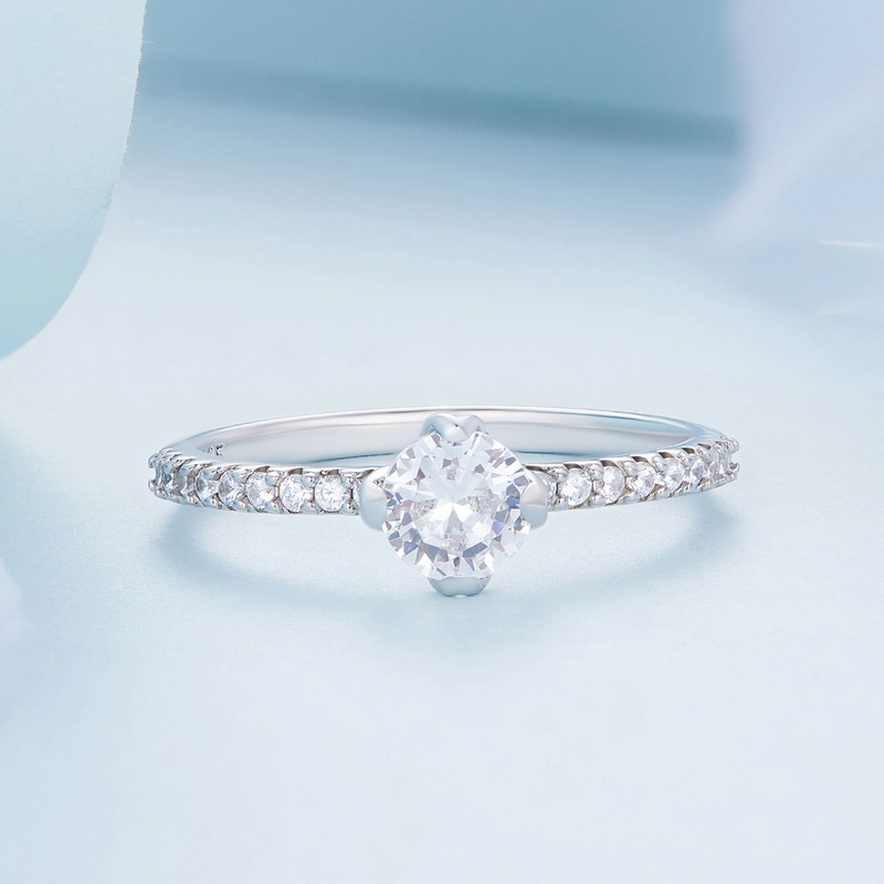 Nhẫn bạc 925 BAMOER đính đá zircon đơn giản thời trang cho nữ/ đám cưới/ cặp đôi/ đeo hàng ngày