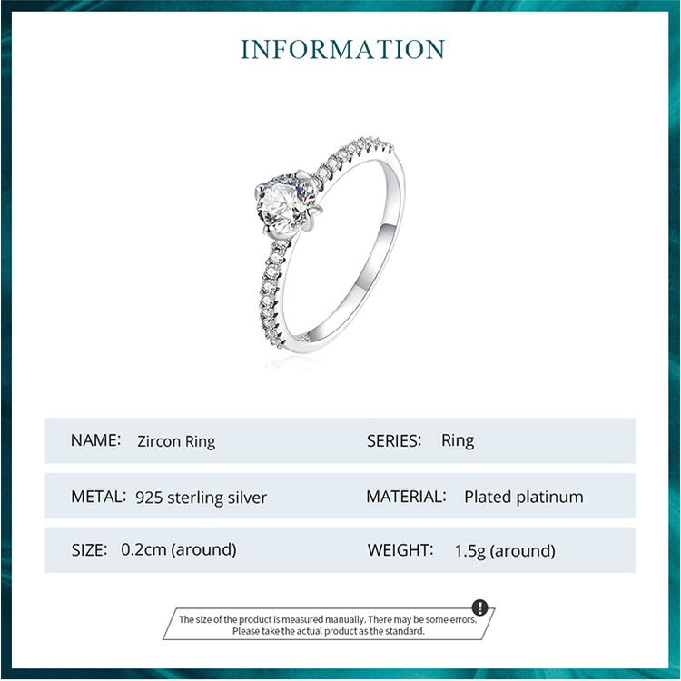 Nhẫn bạc 925 BAMOER đính đá zircon đơn giản thời trang cho nữ/ đám cưới/ cặp đôi/ đeo hàng ngày