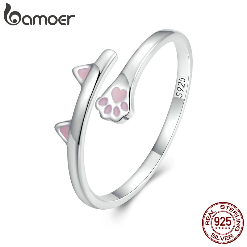 BAMOER Nhẫn Hở Bạc 925 HìNh MèO ThờI Trang Cho Nữ