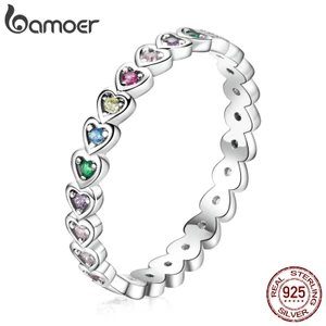 Nhẫn Bamoer SCR752-6 bạc 925 đính đá nhiều màu hình trái tim thời trang cho nữ
