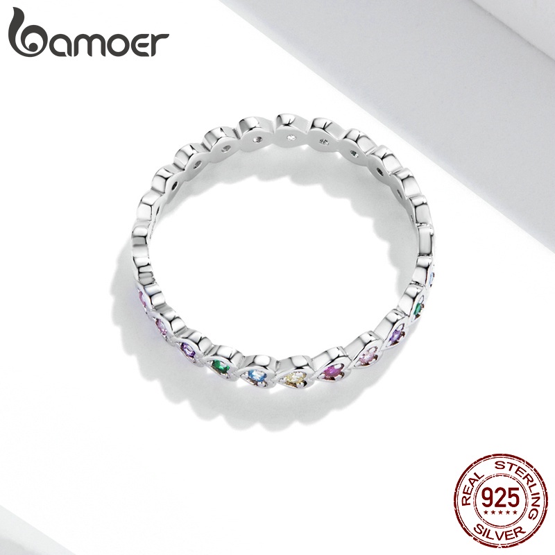 Nhẫn Bamoer SCR752-6 bạc 925 đính đá nhiều màu hình trái tim thời trang cho nữ