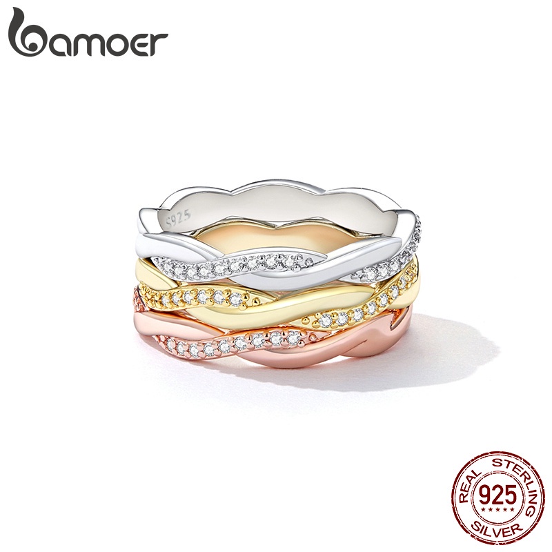 Nhẫn bạc 925 BAMOER kiểu dáng đơn giản thời trang cho nữ