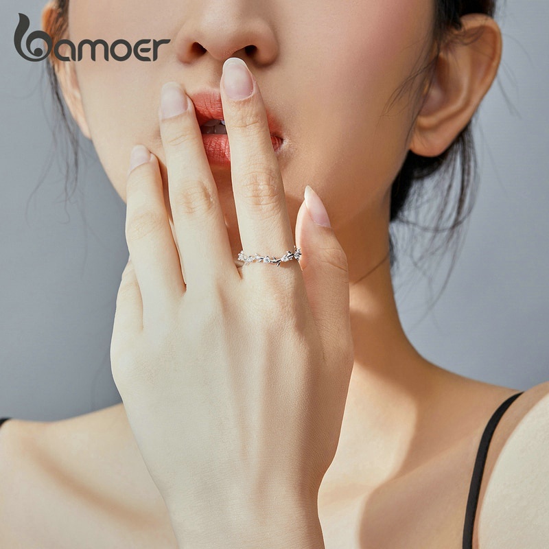 Nhẫn Bamoer Hình Dây Hoa Chất Liệu Bạc 925 Thời Trang Cho Nữ