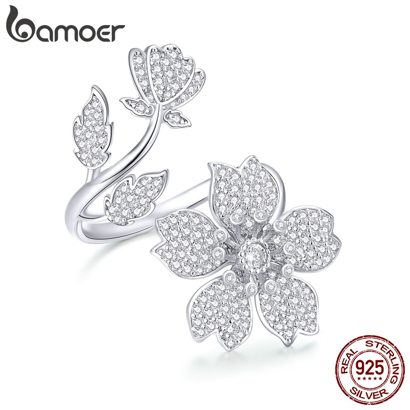 Nhẫn Vòng Hở Bamoer Bằng Bạc S925 BSR076 Hình Hoa Anh Đào