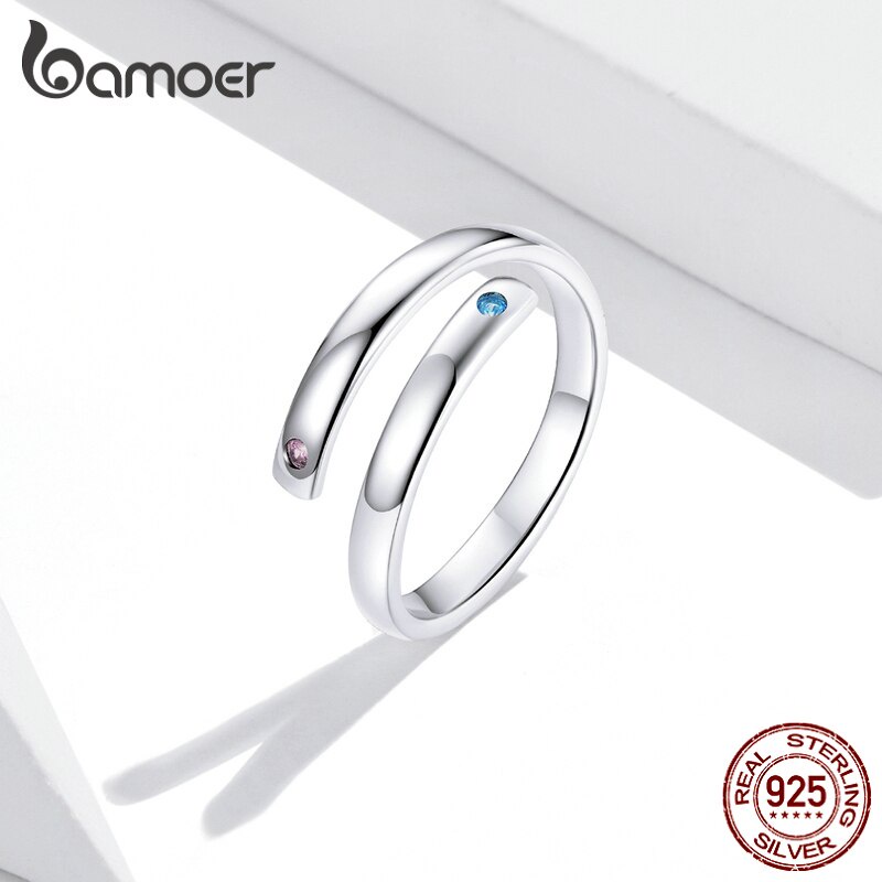 Nhẫn BAMOER SCR747 bạc 925 kích thước điều chỉnh được khắc tên tùy chọn DIY làm quà tặng sinh nhật dành cho nữ