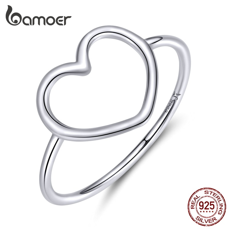 Nhẫn bạc 925 BAMOER Sc641 hình trái tim đơn giản thời trang cho nữ