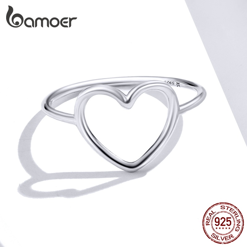 Nhẫn bạc 925 BAMOER Sc641 hình trái tim đơn giản thời trang cho nữ
