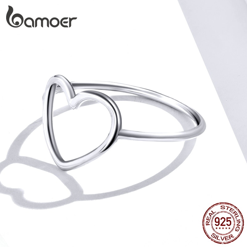 Nhẫn bạc 925 BAMOER Sc641 hình trái tim đơn giản thời trang cho nữ