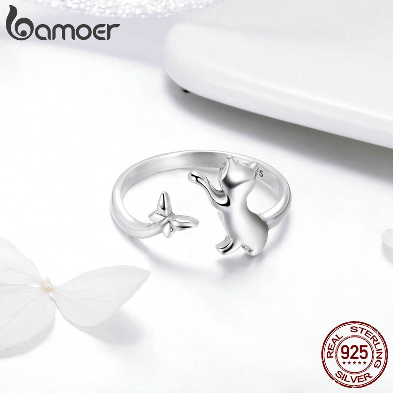 Nhẫn Hở Bamoer Hình Mèo Đính Đá Dễ Thương Thời Trang Cho Nữ