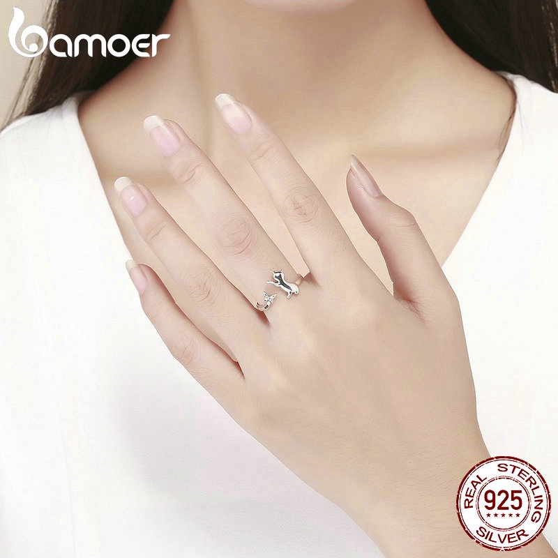 Nhẫn Hở Bamoer Hình Mèo Đính Đá Dễ Thương Thời Trang Cho Nữ