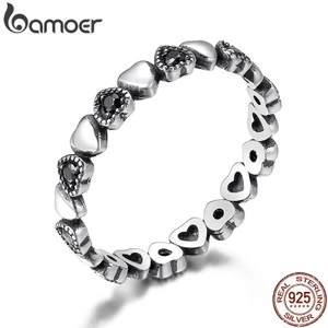 Nhẫn Bamoer bạc 925 thiết kế hình trái tim xếp chồng độc đáo cho nữ