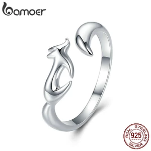Nhẫn Bamoer Dạng Vòng Hở Bằng Bạc S925 Mặt Hình Cáo Đơn Giản Cho Nữ
