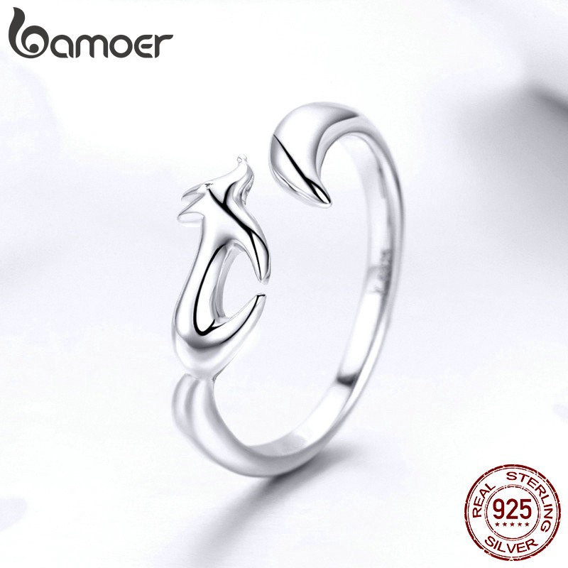 Nhẫn Bamoer Dạng Vòng Hở Bằng Bạc S925 Mặt Hình Cáo Đơn Giản Cho Nữ