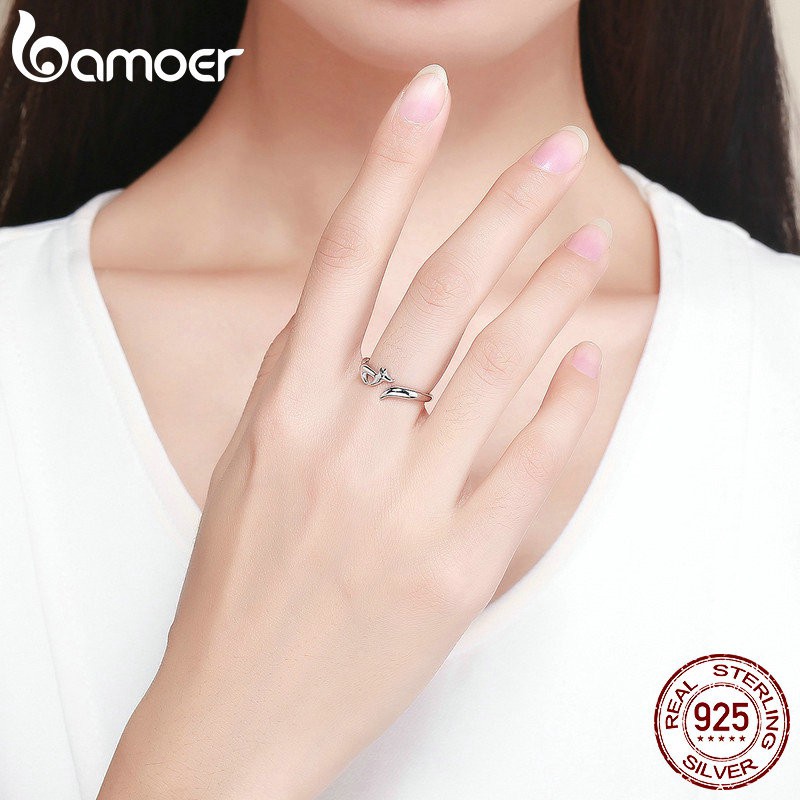 Nhẫn Bamoer Dạng Vòng Hở Bằng Bạc S925 Mặt Hình Cáo Đơn Giản Cho Nữ