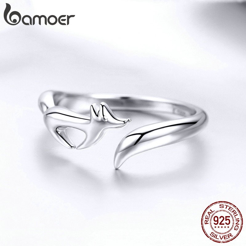 Nhẫn Bamoer Dạng Vòng Hở Bằng Bạc S925 Mặt Hình Cáo Đơn Giản Cho Nữ