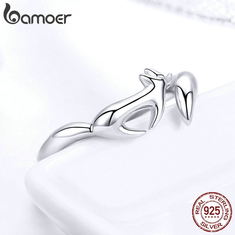Nhẫn Bamoer Dạng Vòng Hở Bằng Bạc S925 Mặt Hình Cáo Đơn Giản Cho Nữ