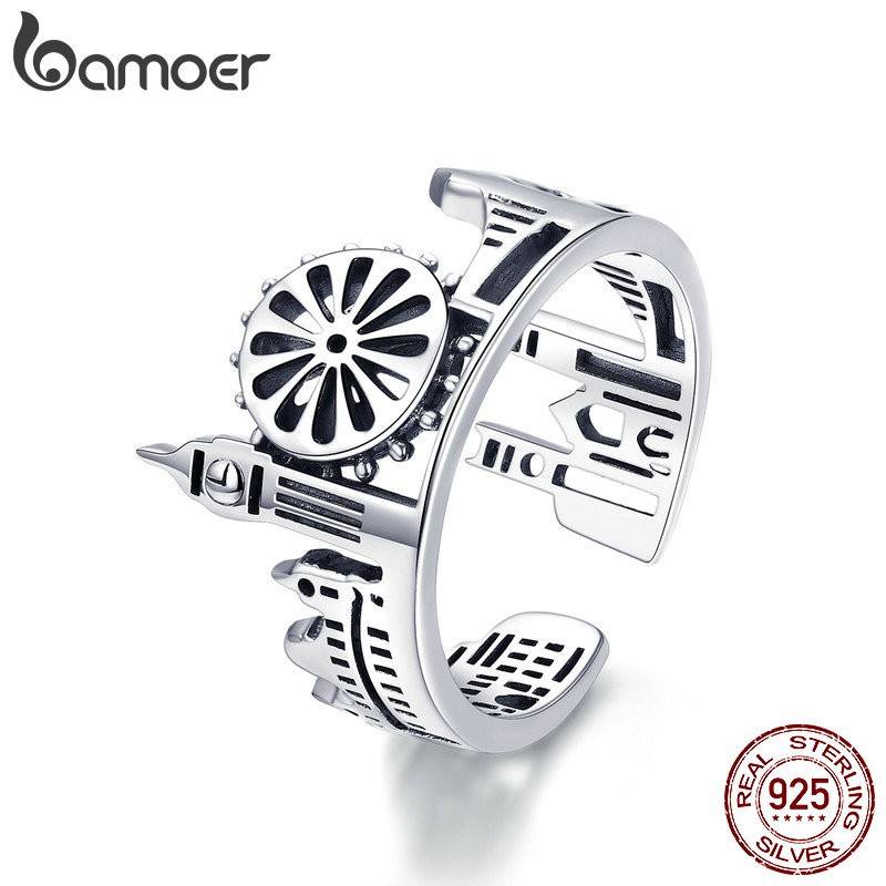 Nhẫn đeo ngón tay Bamoer bạc 925 mặt hình thành phố độc đáo tinh tế