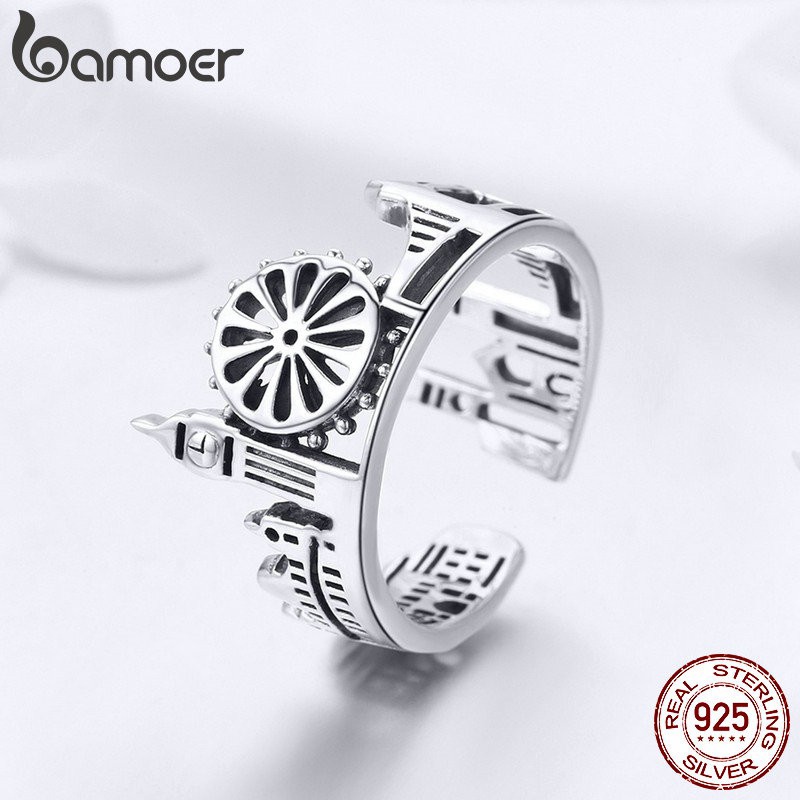 Nhẫn đeo ngón tay Bamoer bạc 925 mặt hình thành phố độc đáo tinh tế