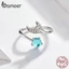 BAMOER Nhẫn BạC 925 ĐíNh Đá Xanh HìNh Đuôi Cá