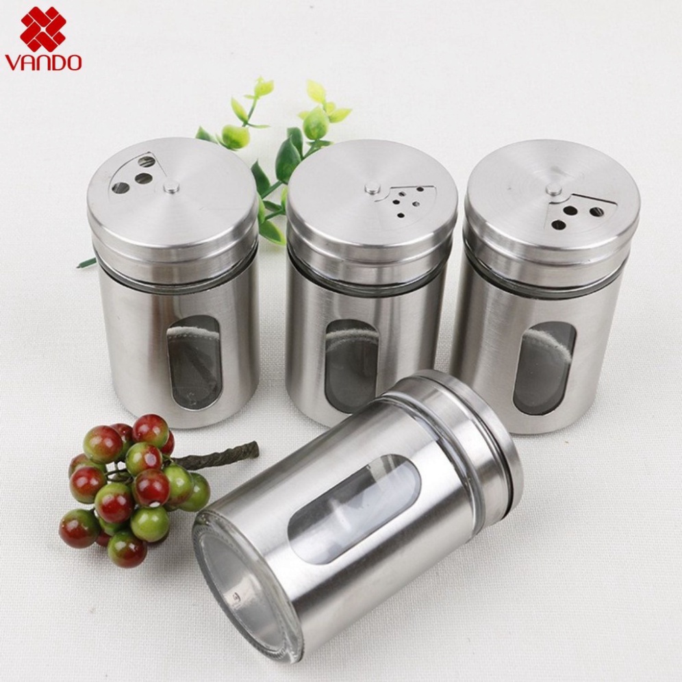 Hũ lọ đựng gia vị, tiêu, muối, tăm thời thượng chất liệu inox 304